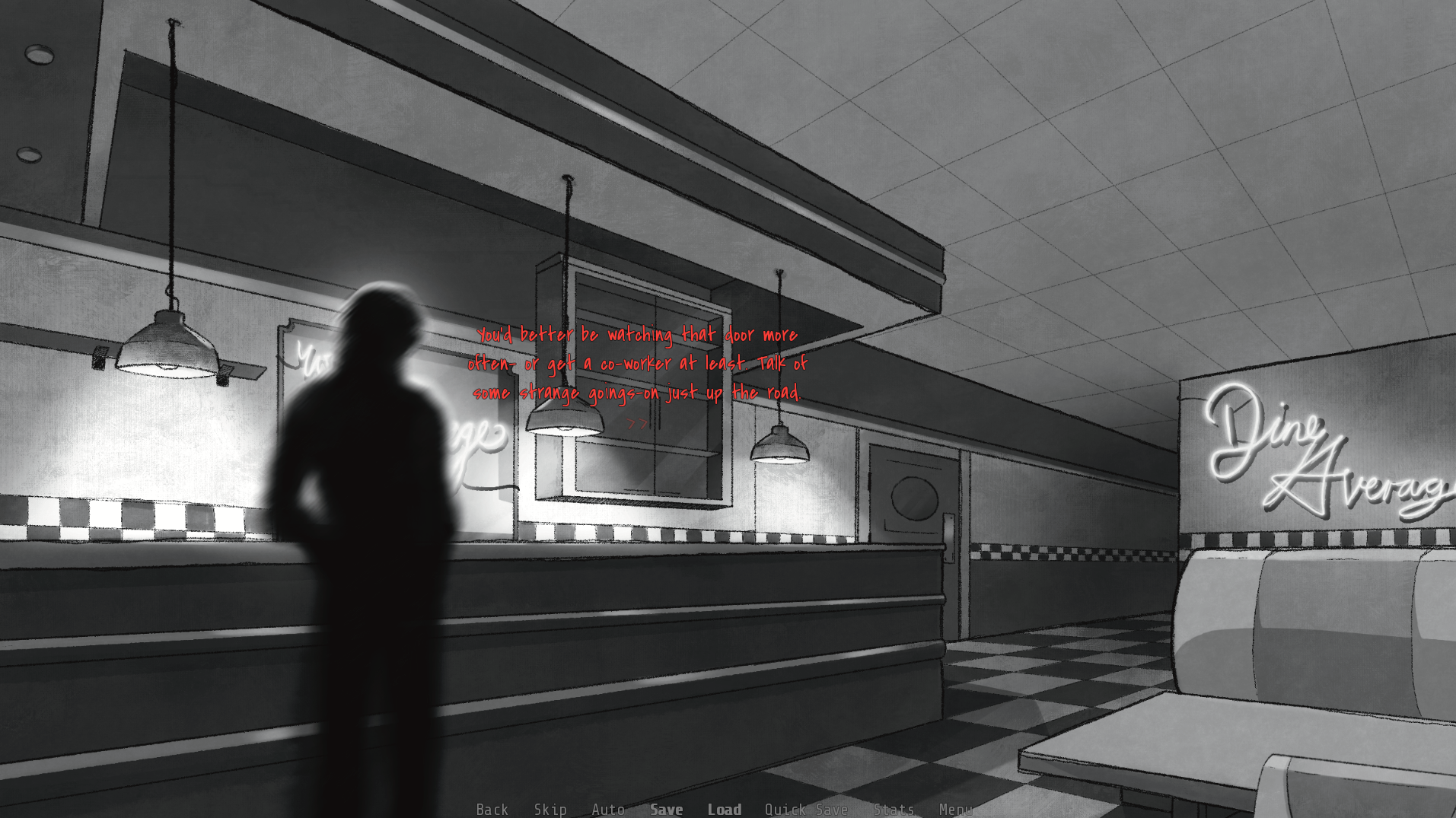 Darkness Calls the Raven: diner, first encounter.