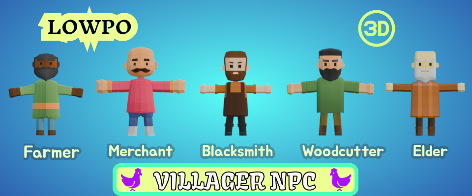 LOWPO: Villager NPC – 7 Low poly Characters Free and Paid