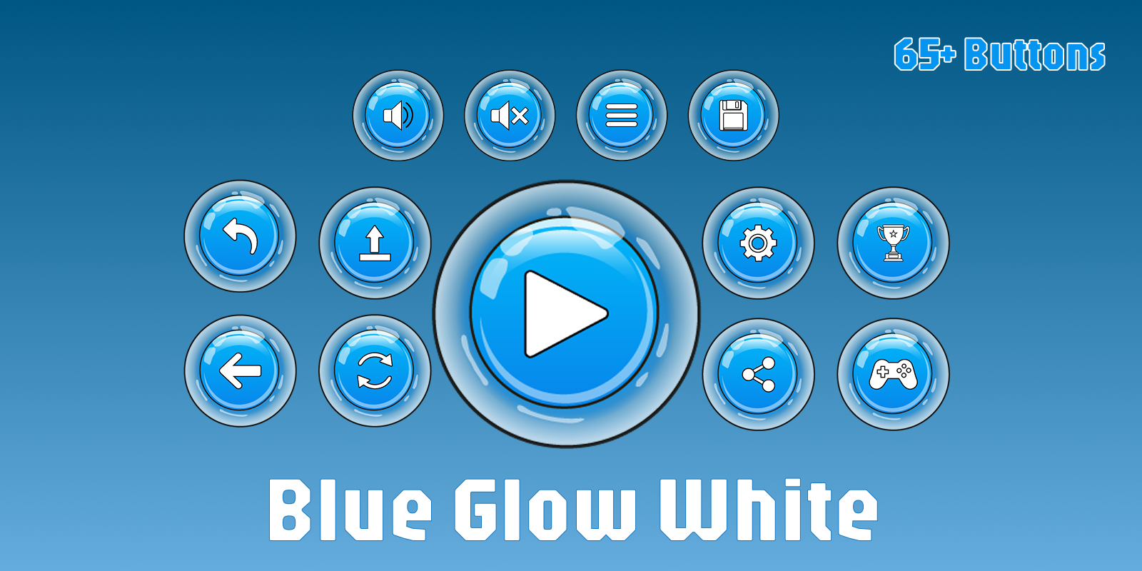 Blue Glow White Game UI Buttons Pack (AI, EPS, PNG) - Blue Glow White ...
