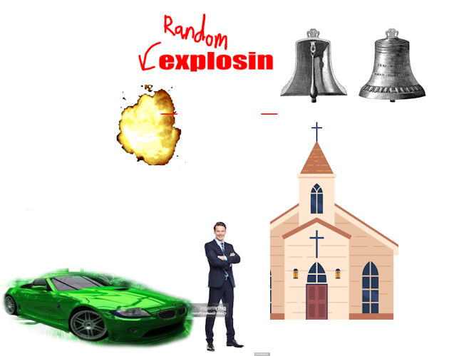 Cover image for a song about a guy late for sunday prayer but theres a random explosion sound out of nowhere