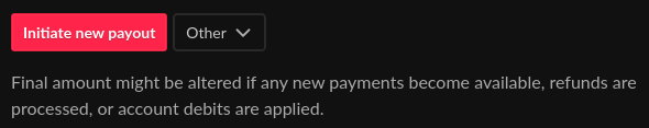 itch - “Initiate new payout” button with “Other” option