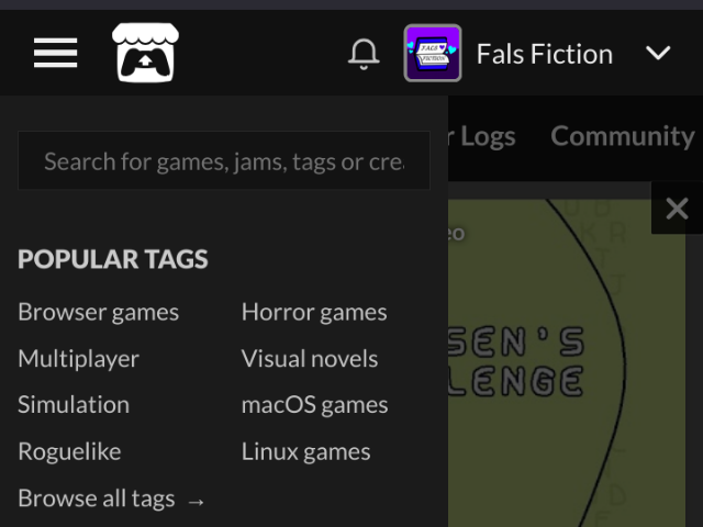 screenshot of open menu on the mobile site
