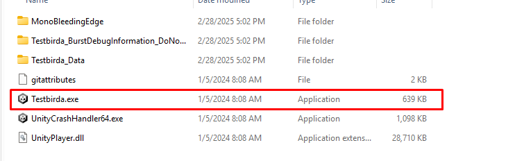 Double click on: TestBirda.exe Double click on: TestBirda.exe