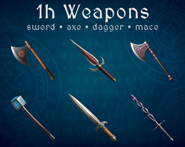 40 One-Handed Weapon Icons // Semi-Realistic Style // PNG 512×512