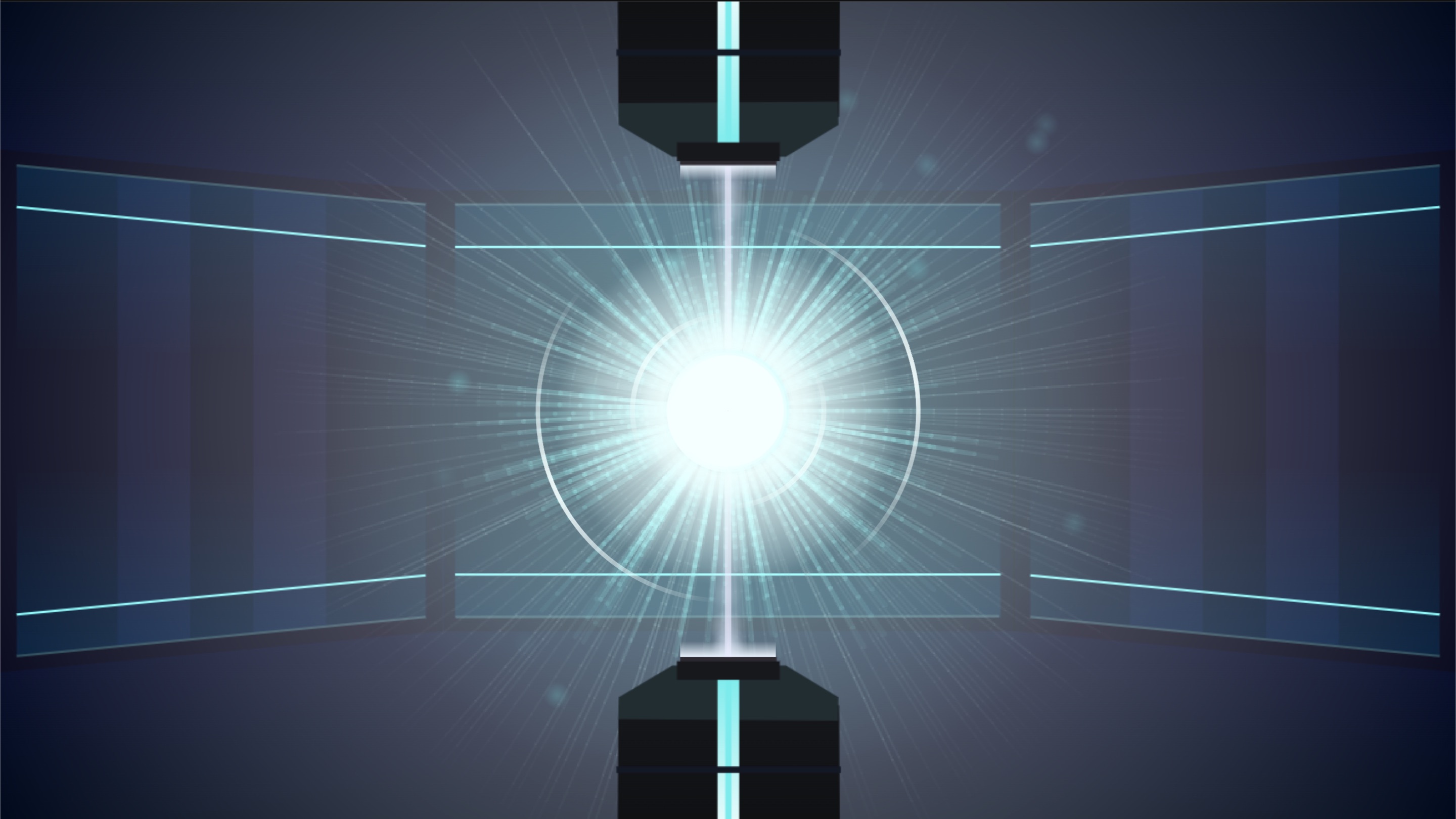 The first version of the S3RC reactor chamber. A bright, cyan-colored star core is in the middle of the screen. The first version of the S3RC reactor chamber. A bright, cyan-colored star core is in the middle of the screen.
