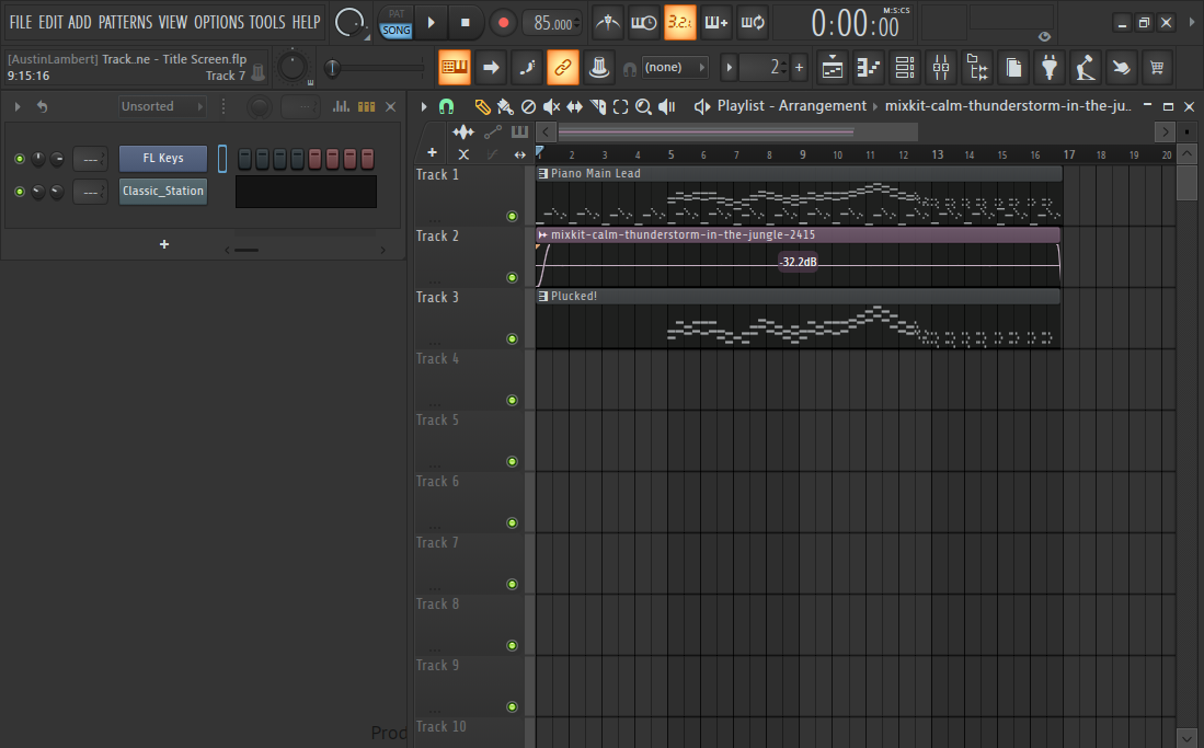 track one - title screen daw screenshot