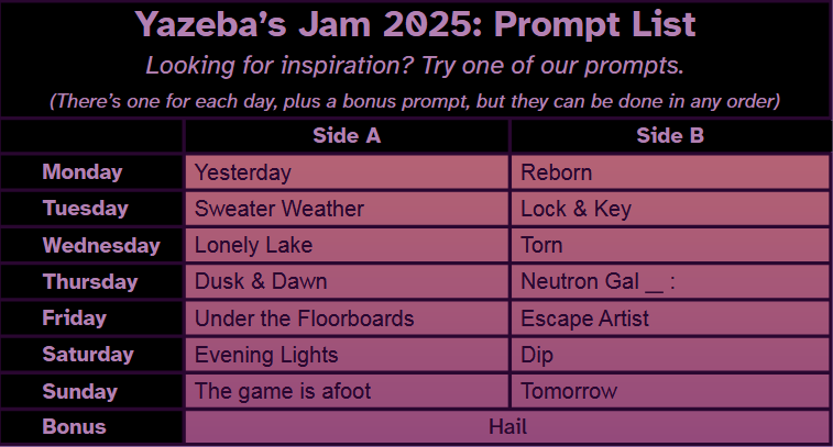 Yazeba's Jam 2025 Prompt List