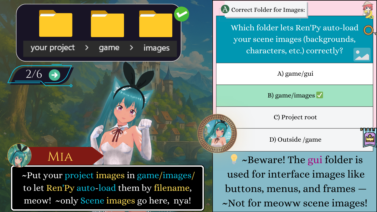 Ren’Py Poll Correction —  Put scene images in images folder — Discover with Mia