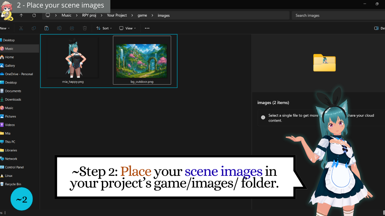 Ren’Py Tutorial Correction — Place your scene images — Discover with Mia
