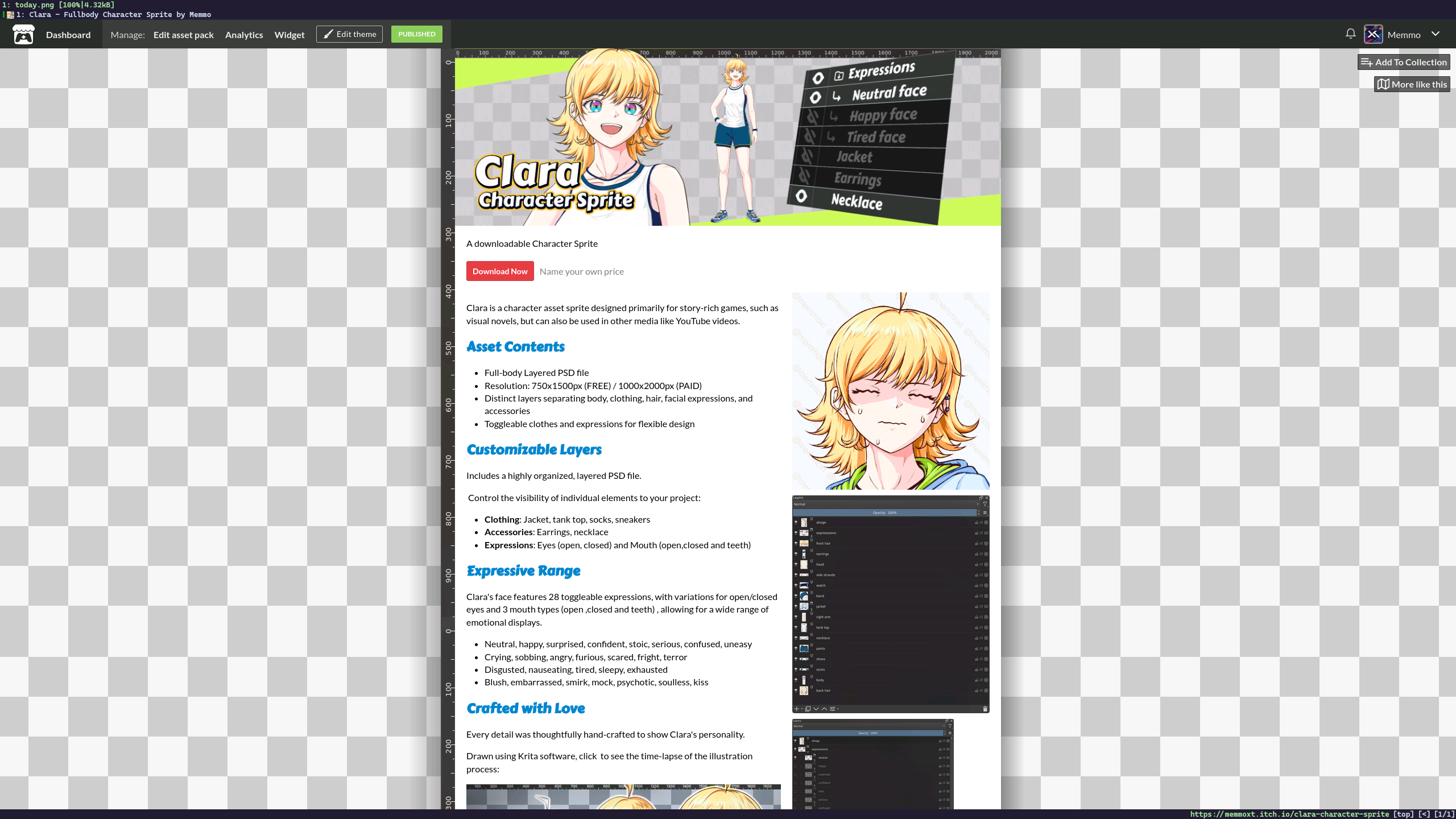 Product page before