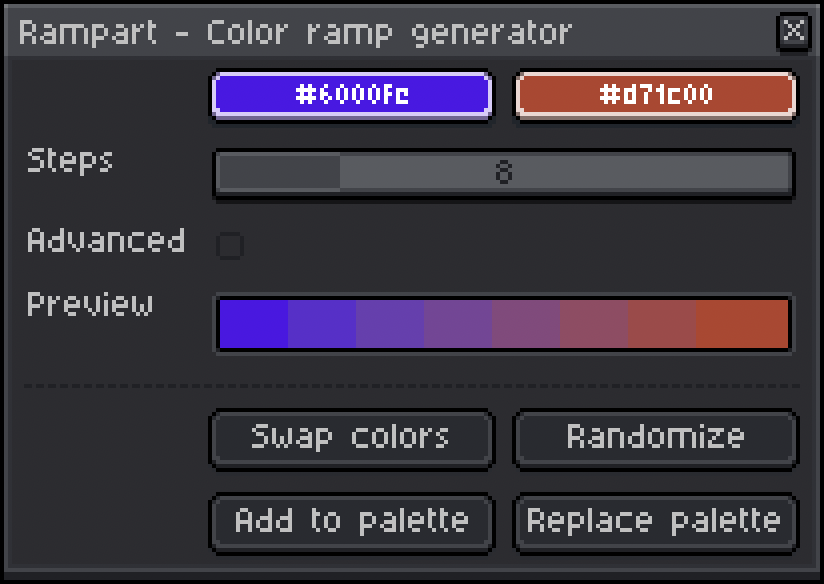 Cover image for Rampart - Color ramp generator for Aseprite