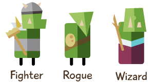 The roles: fighter, rogue and wizard
