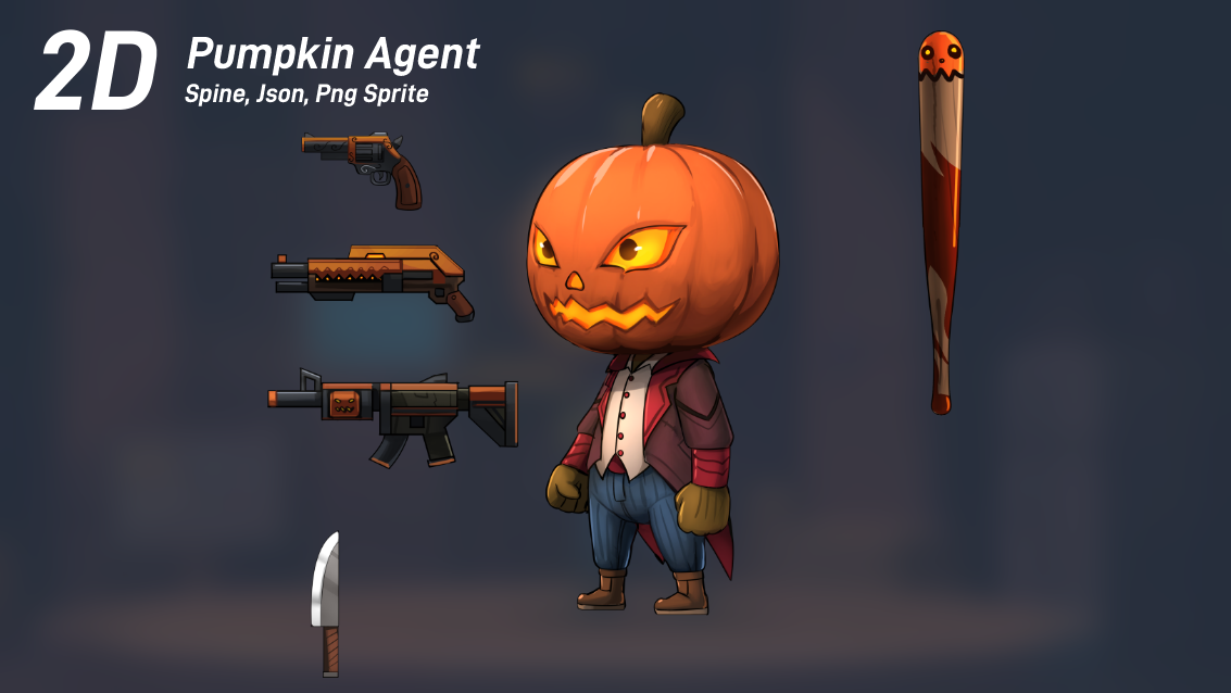 2D Chibi Pumpkin Agent (Spine)