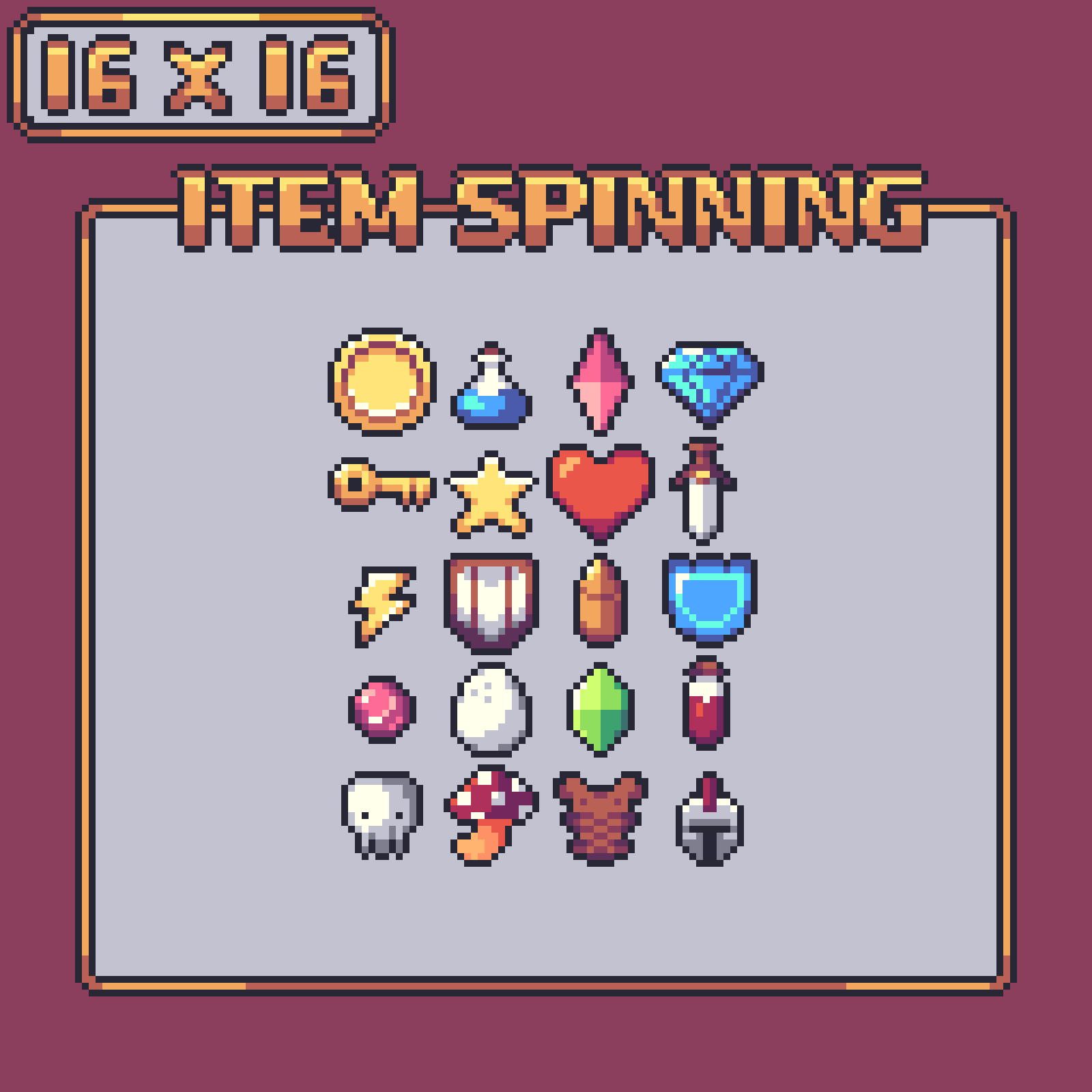 "20 Pixel Art Item Spinning Animations"
