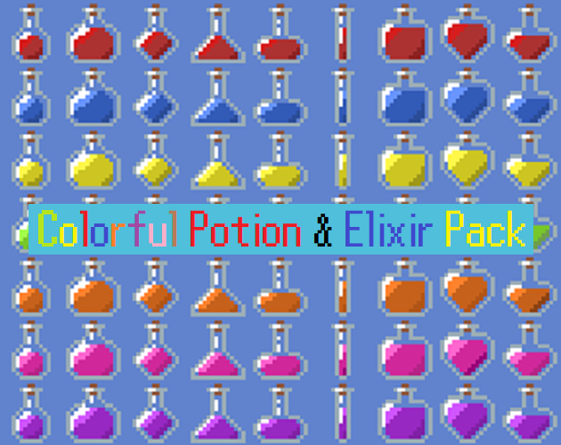 Colorful Potion and Elixir Pack [16x16 & 32x32 Pixel Art]