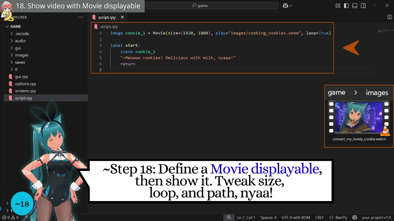 18 - Ren'Py Video Tutorial - Show video with Movie displayable - Discover with Mia