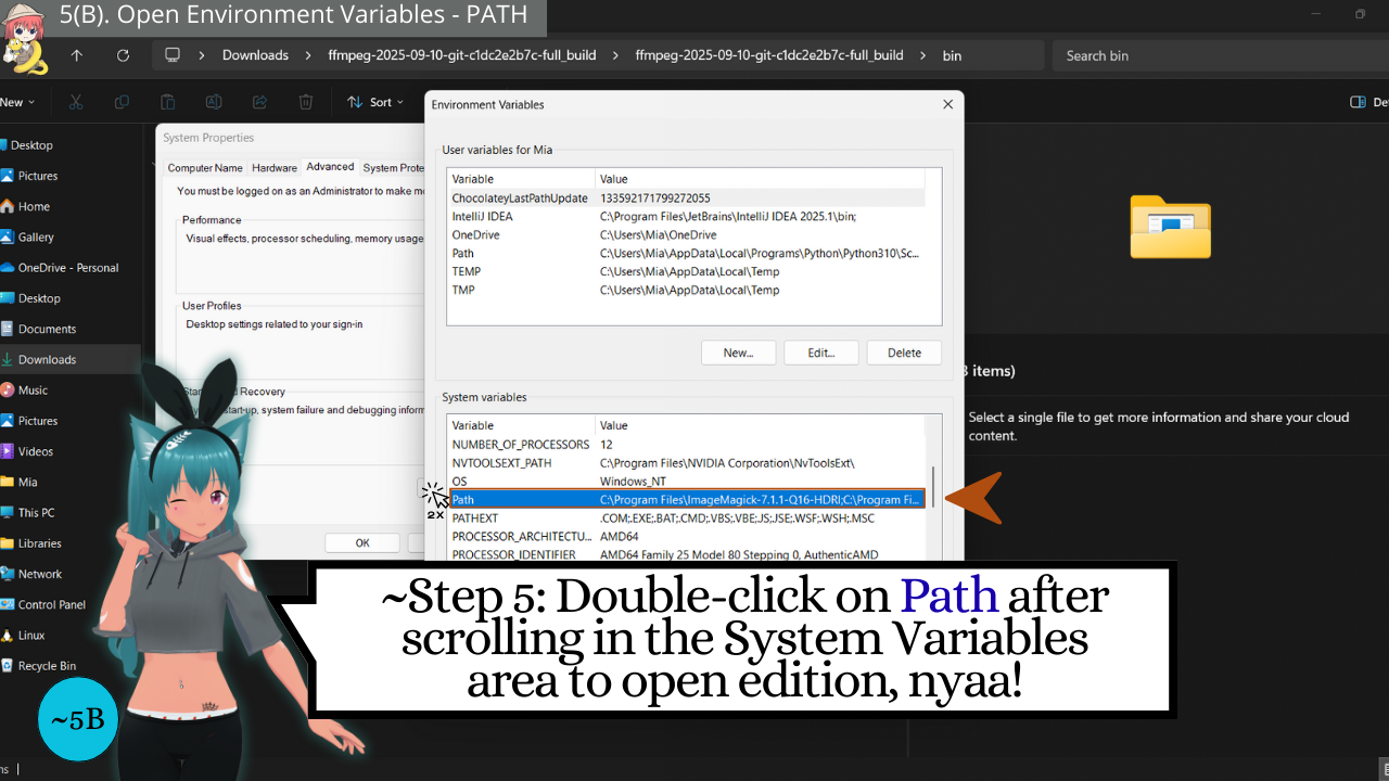 5B - Ren'Py Video Tutorial - Open Environment Variables (PATH) - Discover with Mia