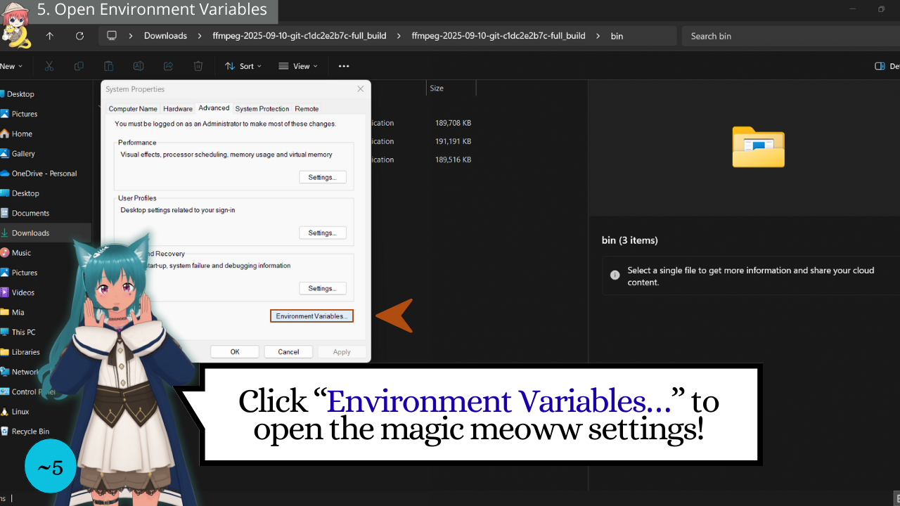 5 - Ren'Py Video Tutorial - Open Environment Variables - Discover with Mia