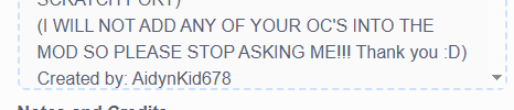 no one will add your oc in the mod yeah yeah