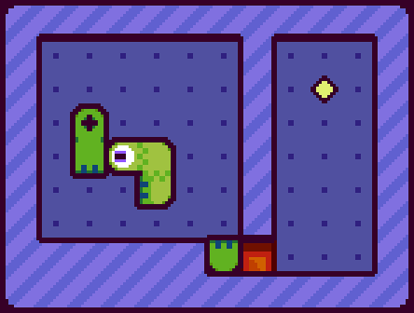 An abstract purple metallic lab environment, otherwise clearly a similar game to the last one. The face of the snake is now one big eye, and another piece has a plus shaped socket.