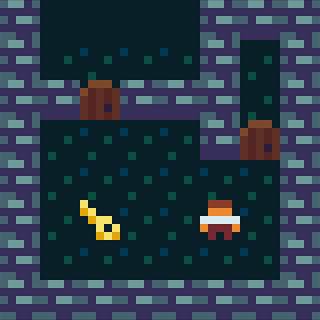 Initial level of my game Un-Lock, showing two doors, one of which leads nowhere, and a single key to pick up