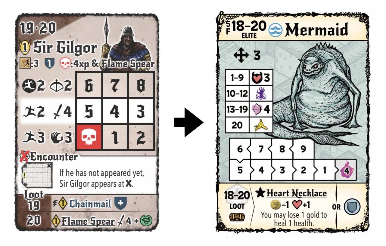 A comparison of prototype vs final exploration cards.