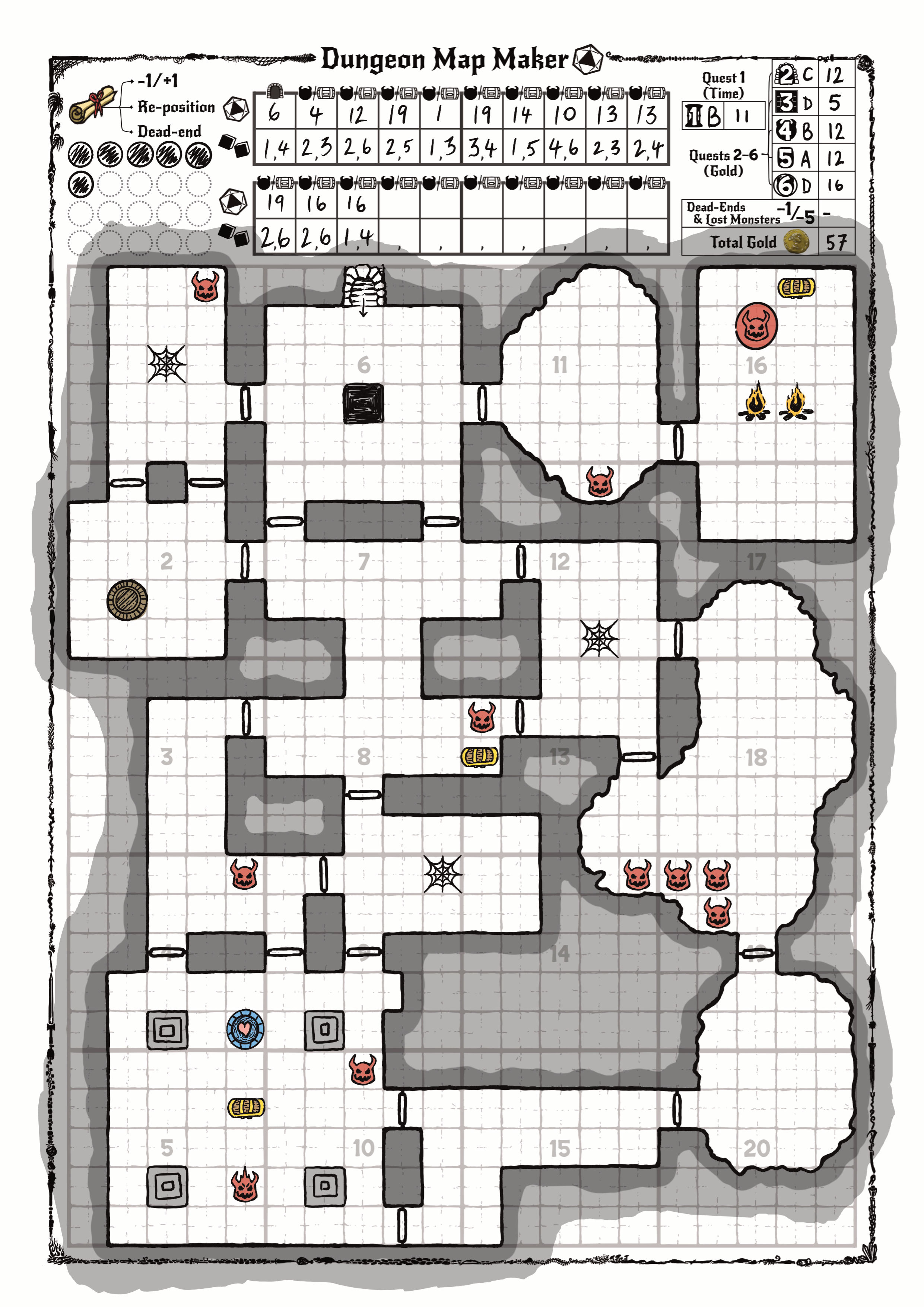 A sample map from a game of Dungeon Map Maker.