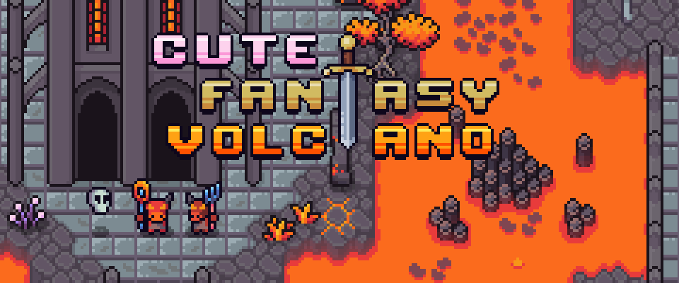 Cute Fantasy Volcano - 16x16 top down pixel art asset pack