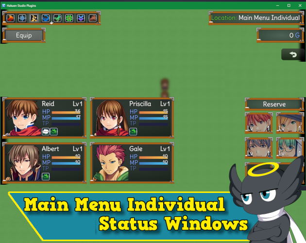 Hakuen Studio Main Menu Individual Status Window for RPG Maker MZ