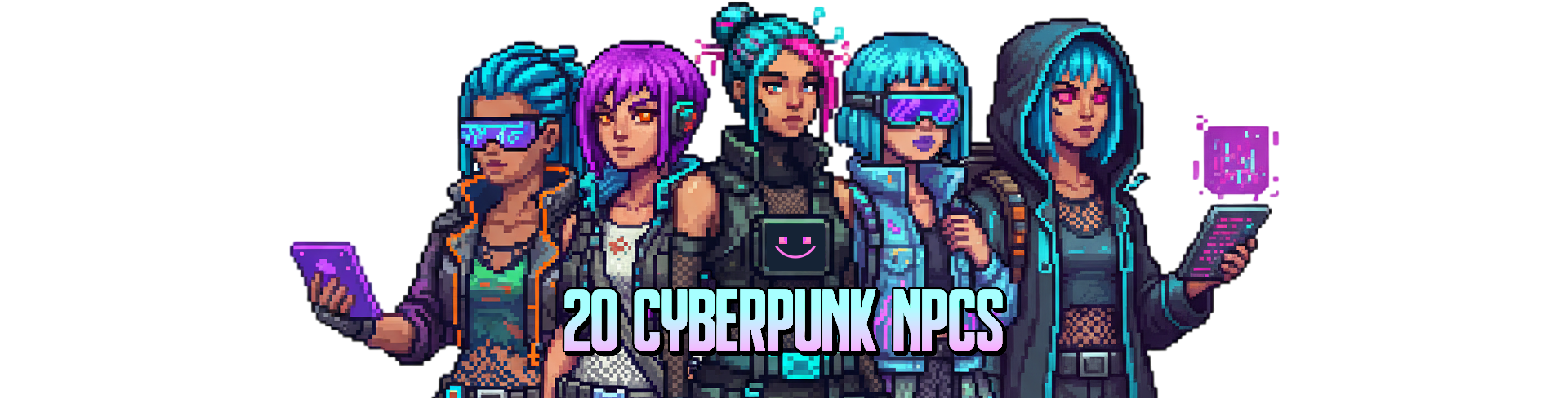 20 Cyberpunk Pixel Art – NPC Character Pack