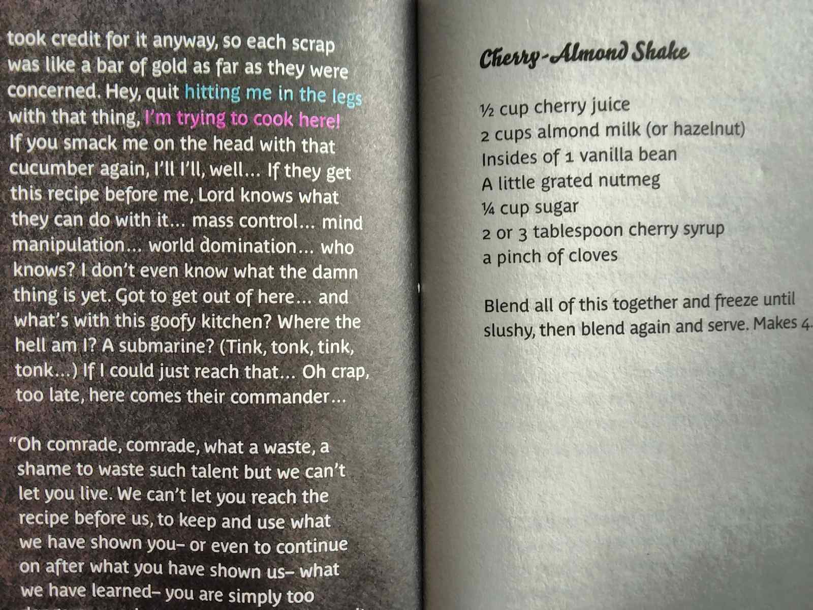 a cookbook with drama and like narrative elements