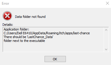 Data not found. Data Error. There should be 'Raid_data' folder next to the executable. Error not found data folder. Error code wsl error not found