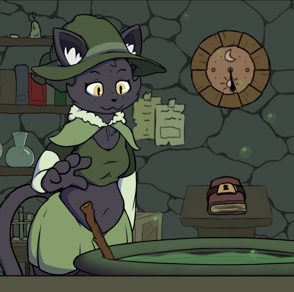 Picture of cat in front of potion shopâs couldrun