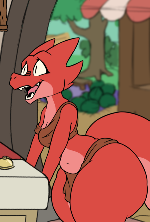 Kobold girl in front of shop counter