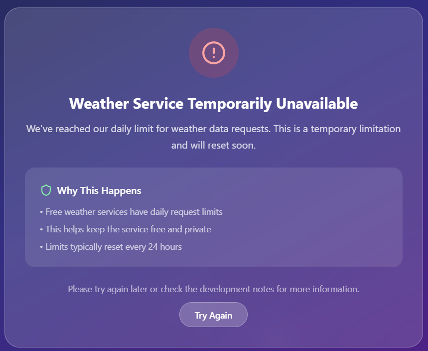 Weather API Error - Bubs Weather - Privacy, Designed Weather App by ...