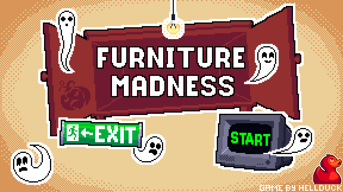 image of open cabinet with ghosts flying out and text saying furniture madness