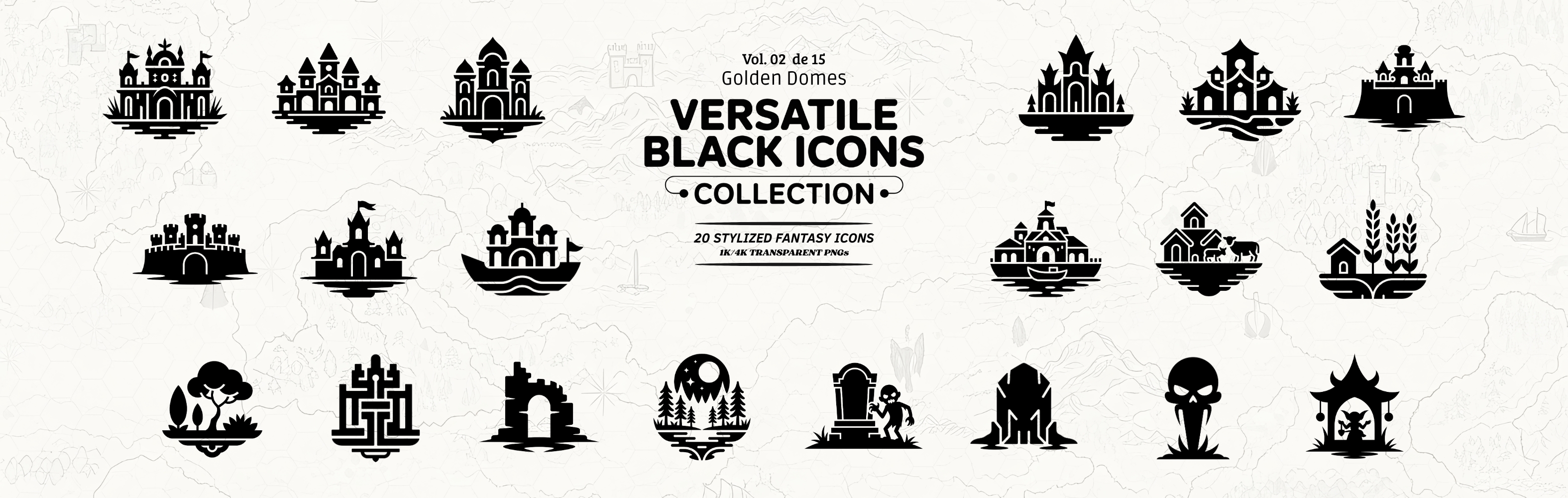 Versatile Black Icons V02 - Golden Domes
