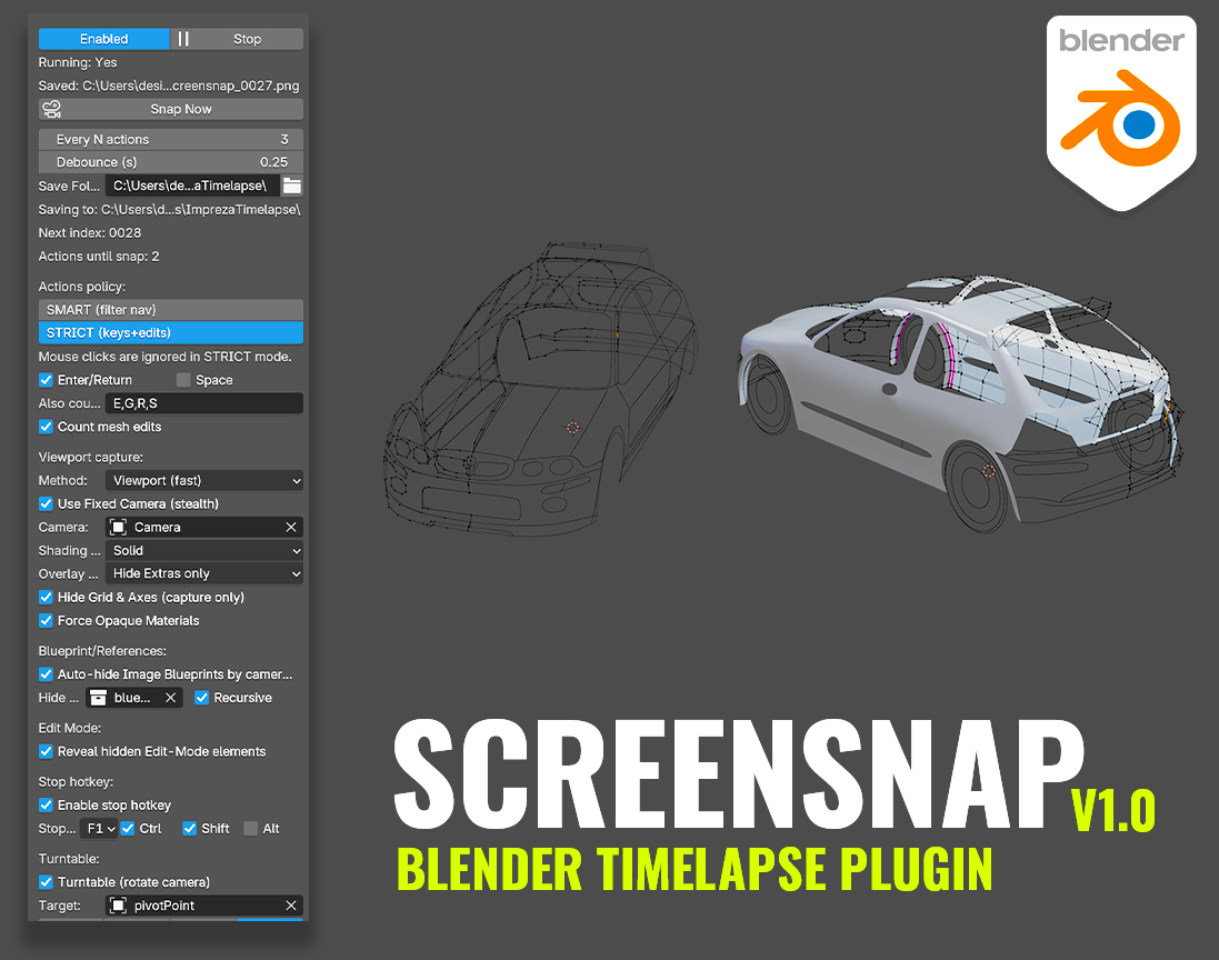 Cover image for ScreenSnap - Blender timelapse plugin
