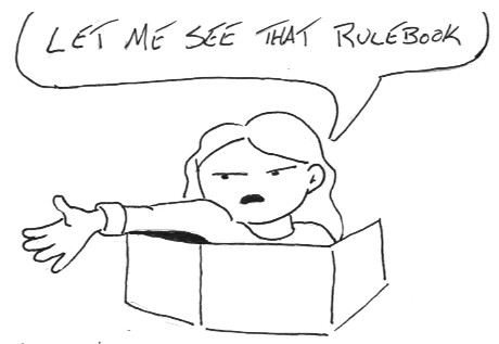 Cover image for Let Me See That Rulebook - A One-Page Meta RPG?