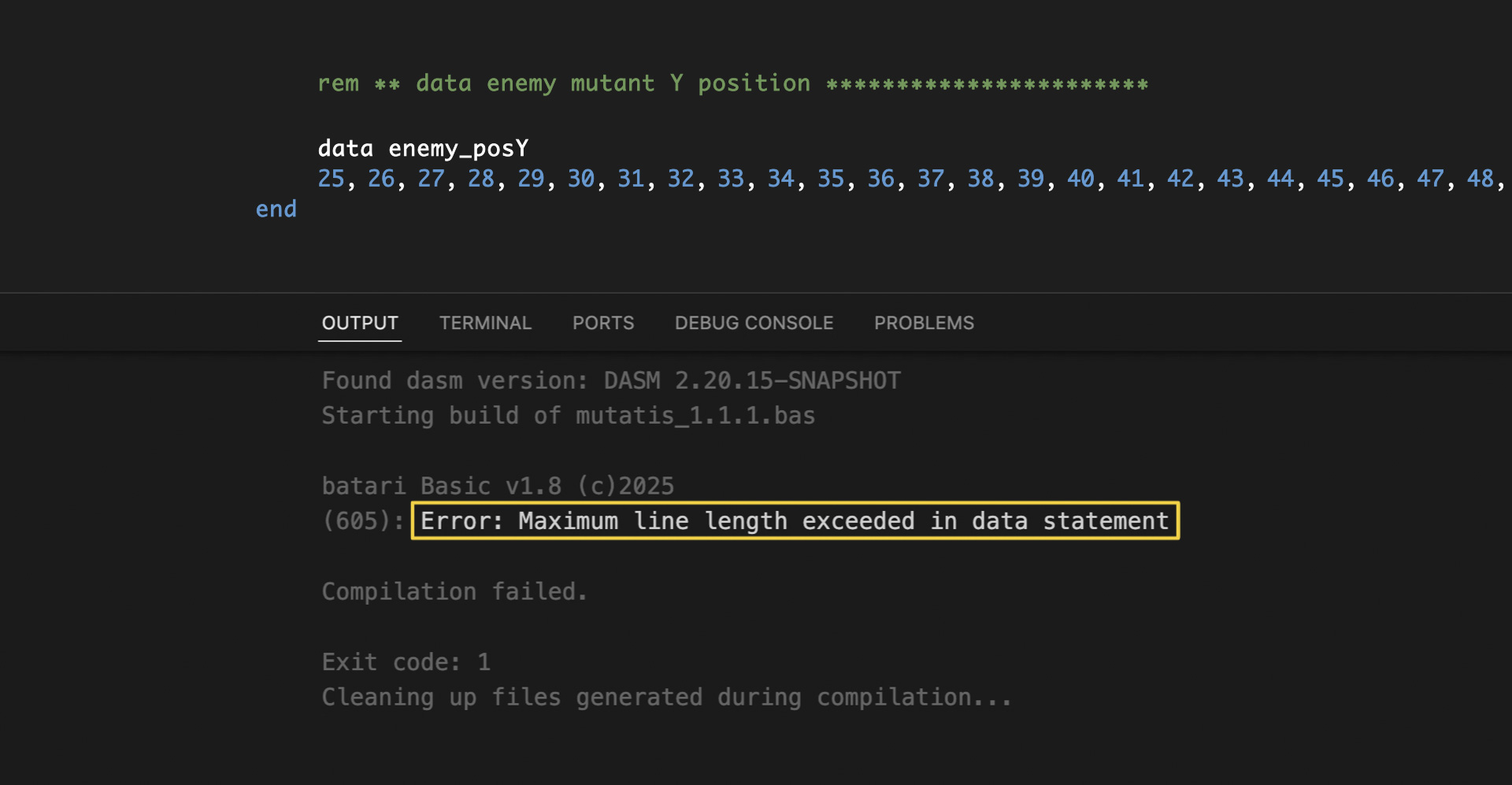 bAtari BASIC code and compile error.