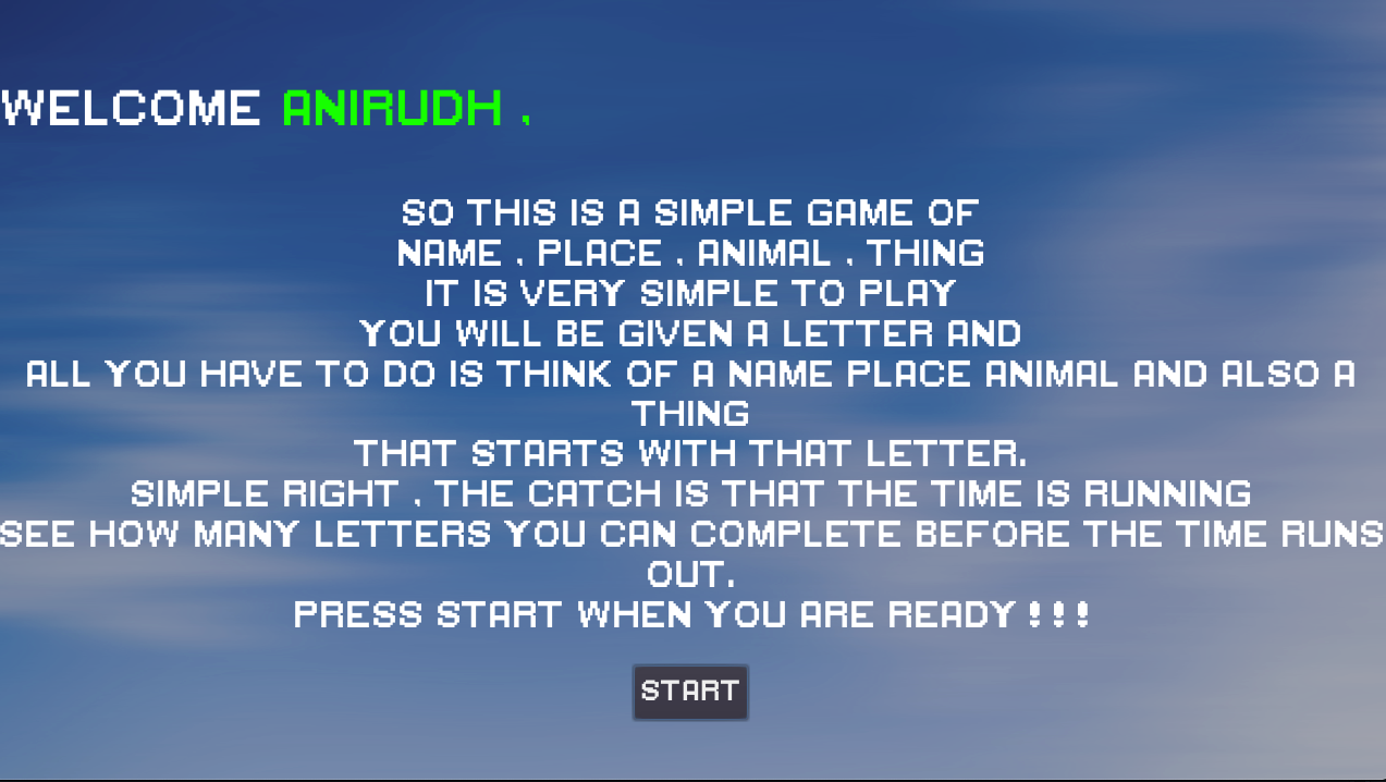 Name Place Animal Thing by Anirudh Is Online