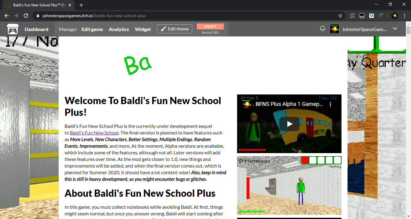 Dev. Update #4: New Characters! - Baldi's Fun New School Plus™ Classic  Edition by JohnsterSpaceGames