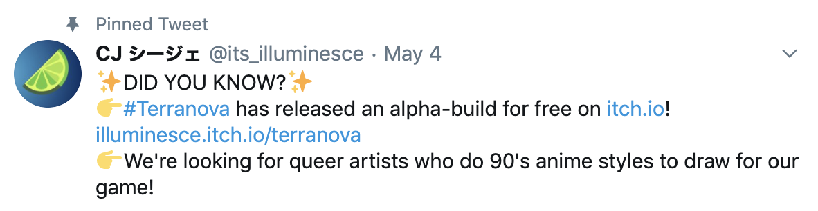 Twitter Text that says, "Looking for LGBTQIA+ anime artists!"
