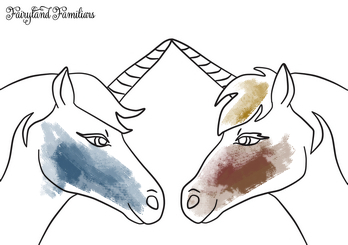 A coloring page of two unicorns