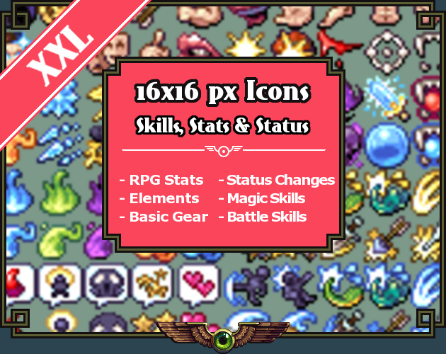 ファンタジーキャラクターアイコンセット 16個 Undead Avatar Icons 64x64 Pixel Art - CraftPix.net