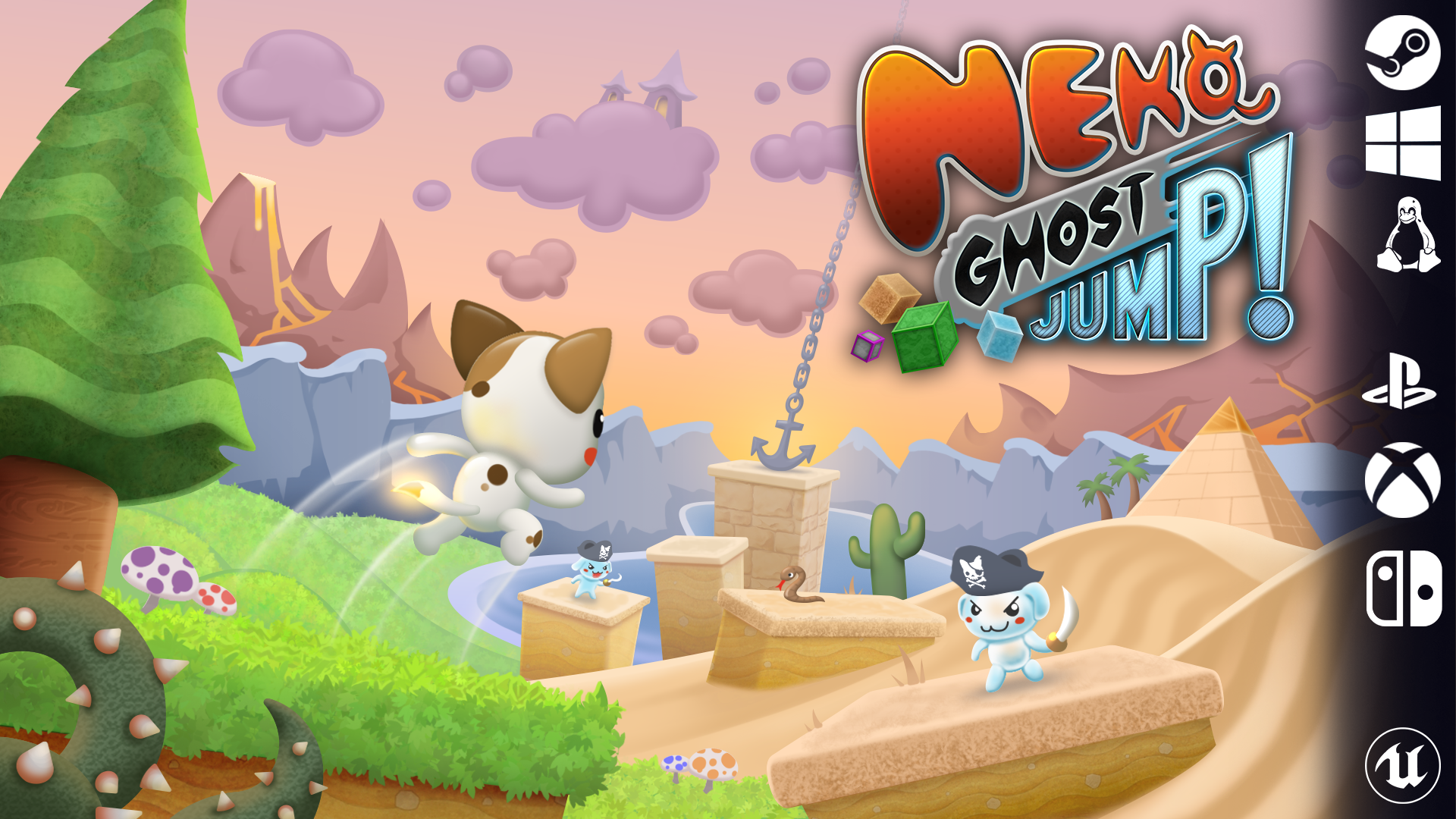 Neko Ghost, Jump! - A Cute Casual Cat Action Adventure 2D & 3D Puzzle Platformer With Space Dog Pirates