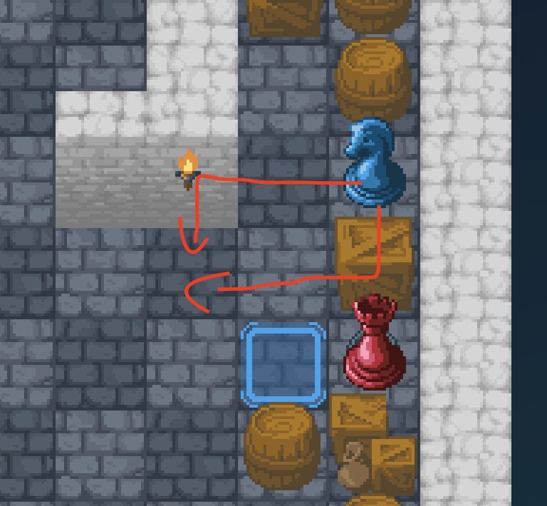 the knight cannot move to a space where both possible paths to get there contain obstructions