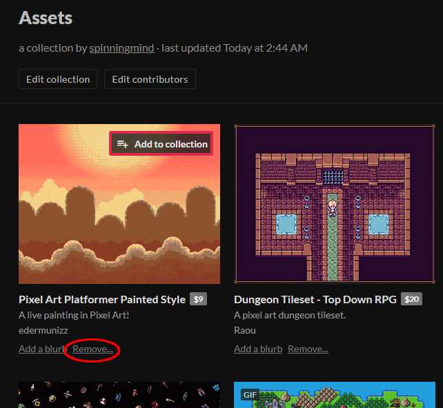Itch.io Simple Remove from Collection