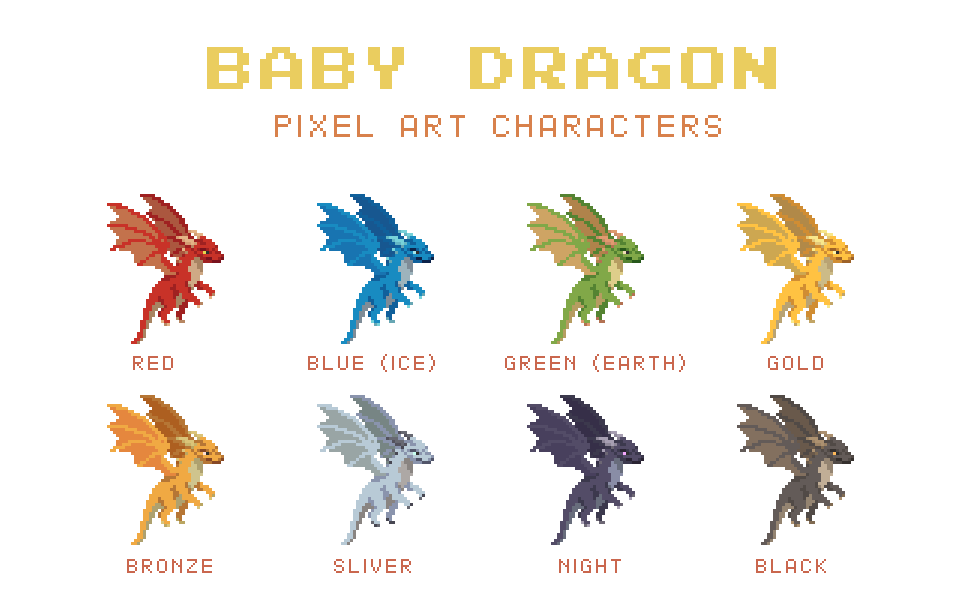 Baby Dragon Pixel Art Character