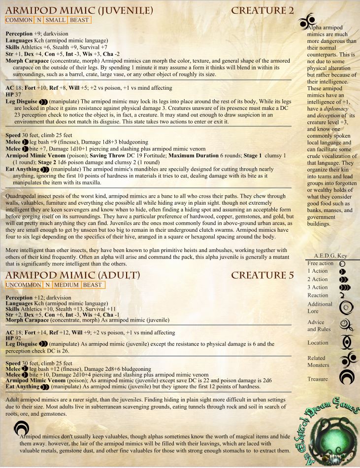 Pathfinder 2e Monsters Armipod Mimics By An Eldritch Dream Games